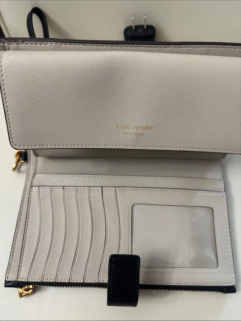 kate spade Two-Tone Black and Cream Wristlet Wallet